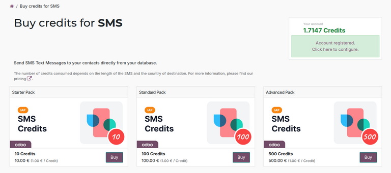 Buy SMS Credits page in the Cobuild IAP Portal.