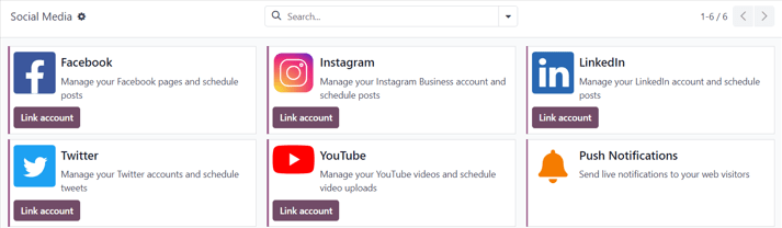 View of the social media page in the Axsys Social Marketing application.