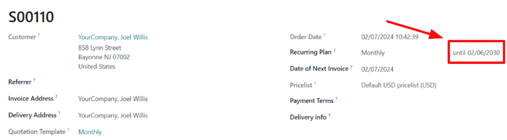 The expiration date on a subscription sales order in Axsys Subscriptions.