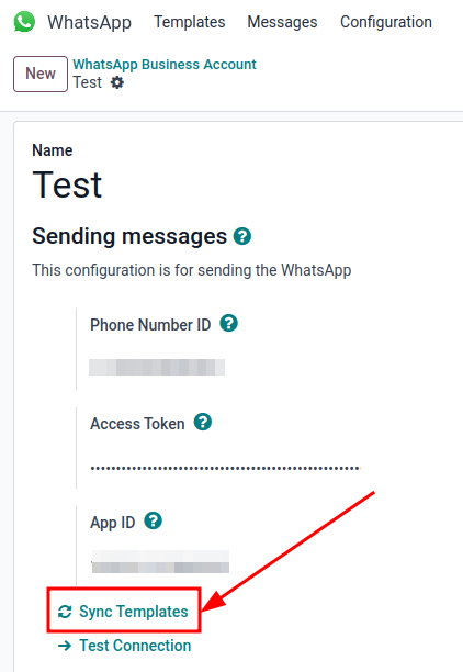Syncing Meta WhatsApp templates to the Axsys database, with the 'Sync Templates' highlighted.