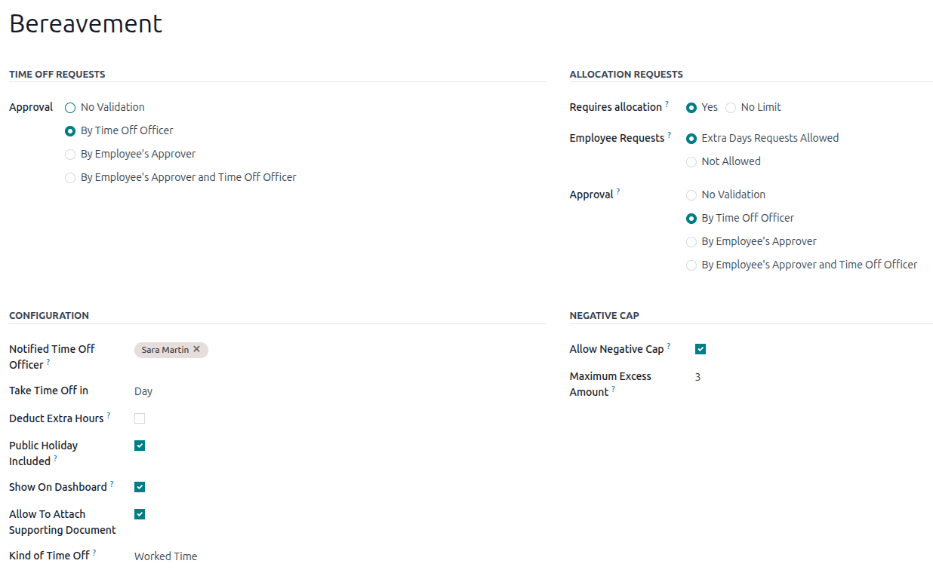 The top half of the time off type form, with all the information filled out for sick time off.