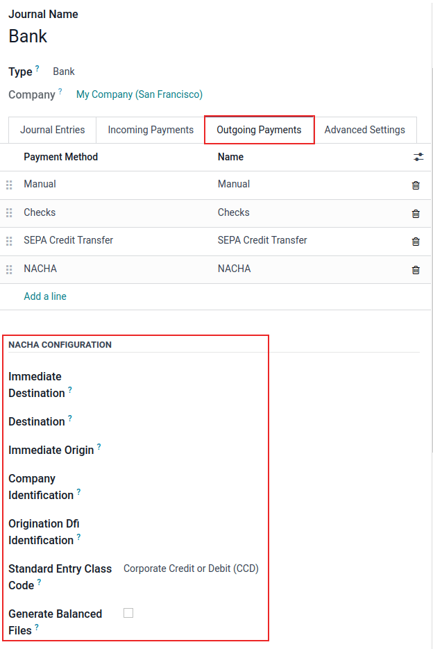 NACHA (National Automated Clearing House Association) configuration settings on Axsys.