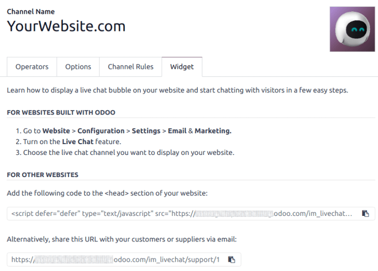 View of the widget tab for Axsys Live Chat.